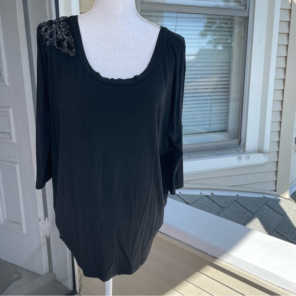 Soprano Black Shirt with Beaded Shoulder Detail Size L - Picture 1 of 12